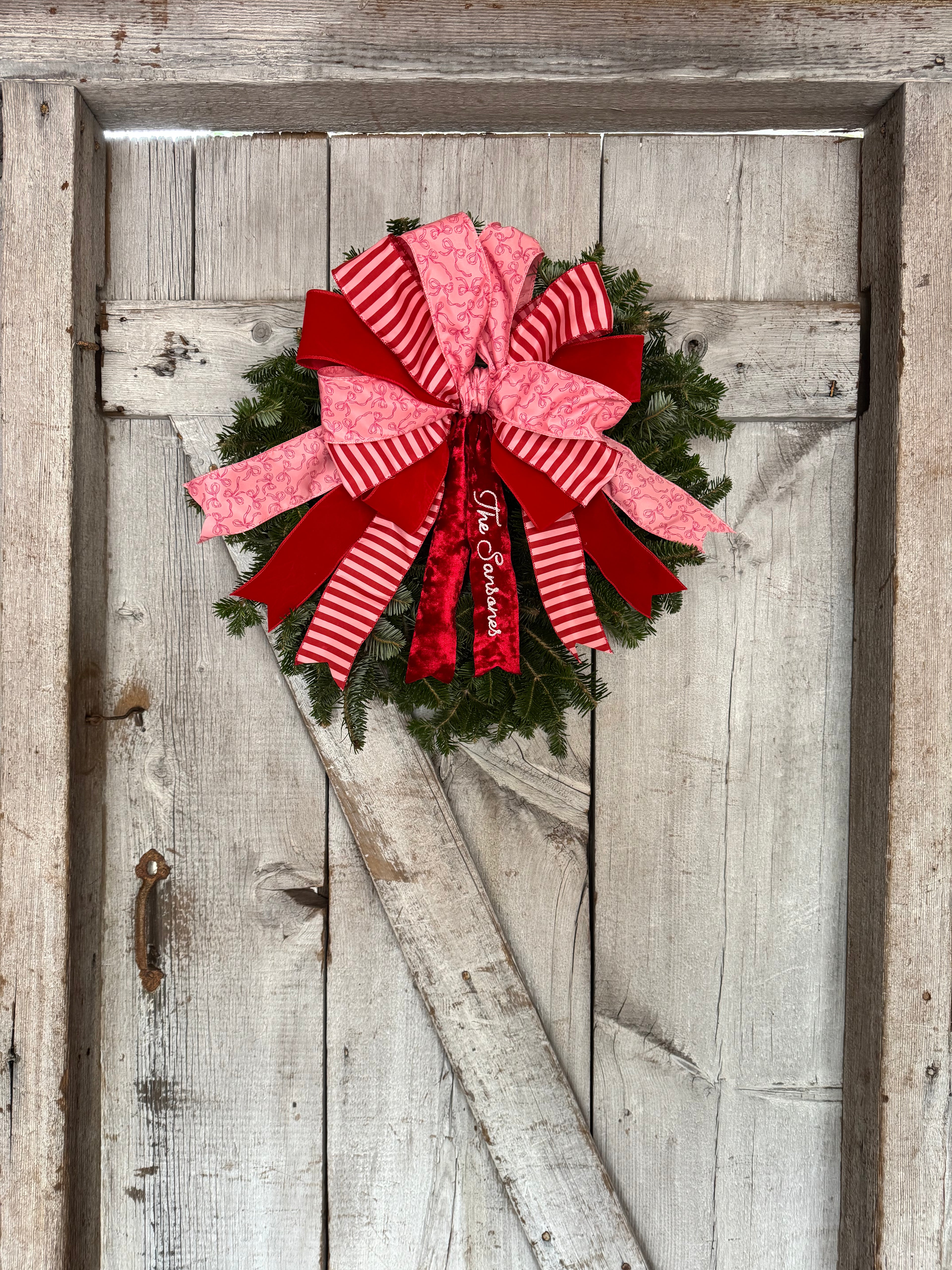 Stripe Bow Velvet Wreath