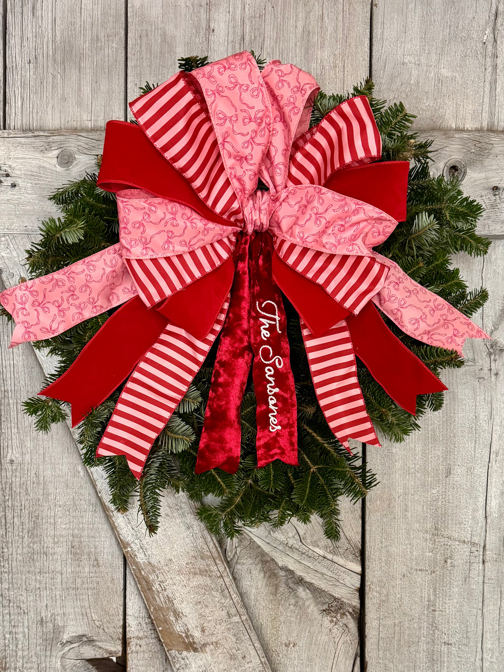 Stripe Bow Velvet Wreath