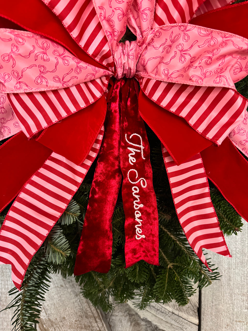 Stripe Bow Velvet Wreath