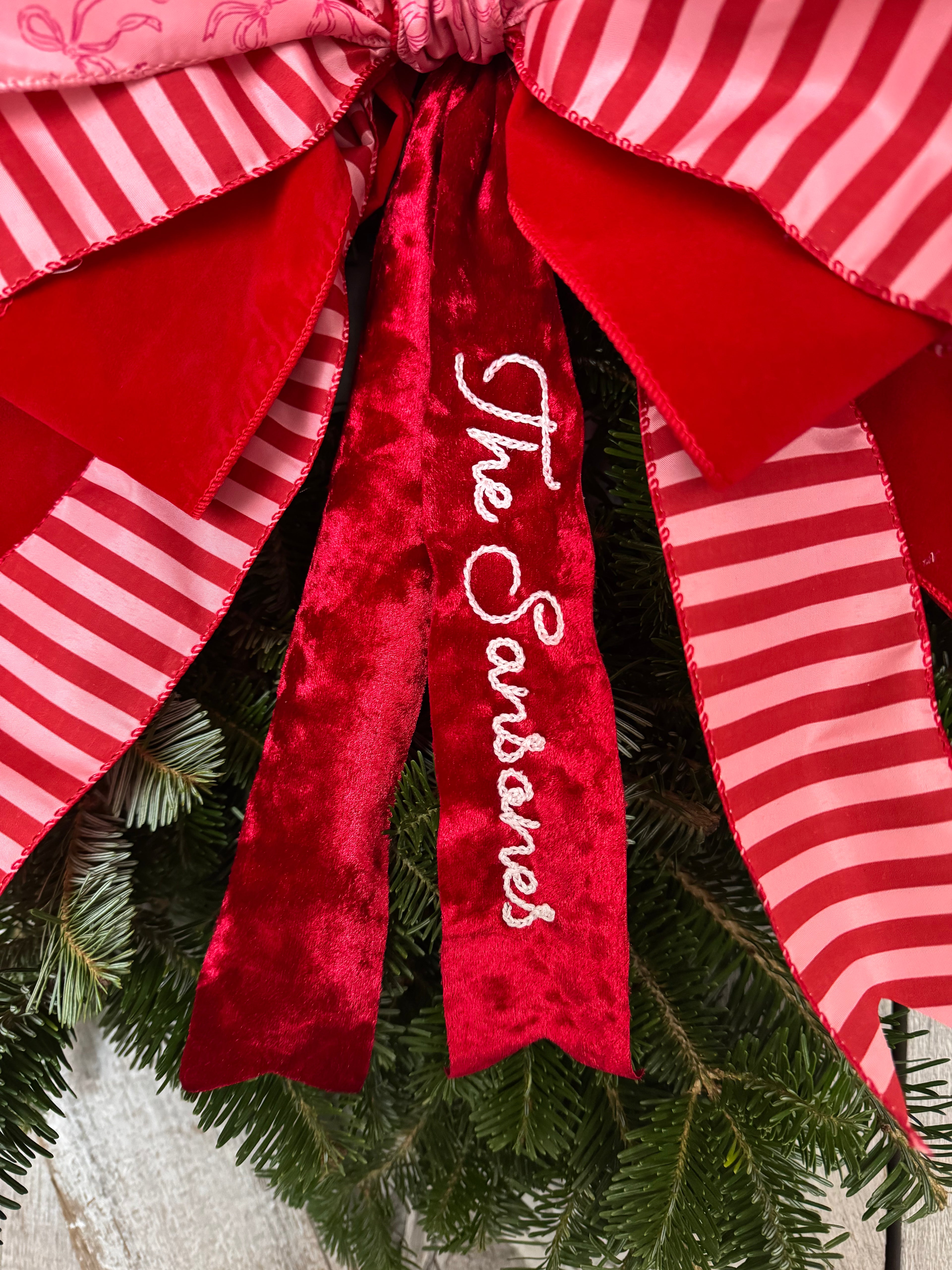 Stripe Bow Velvet Wreath