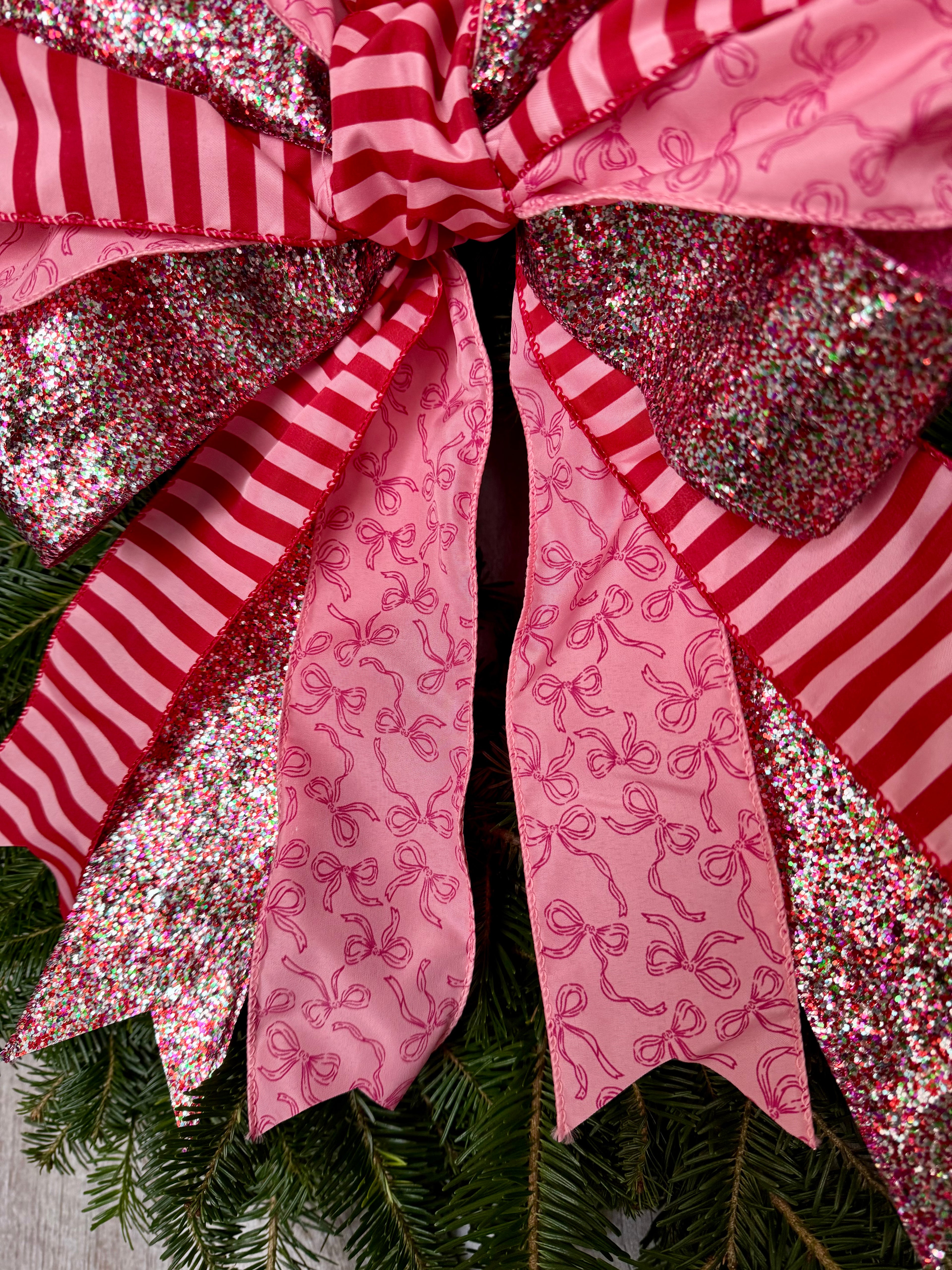 Glitter Bow Stripe Wreath