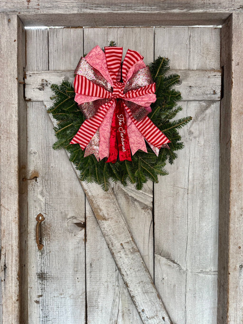 Glitter Bow Stripe Wreath