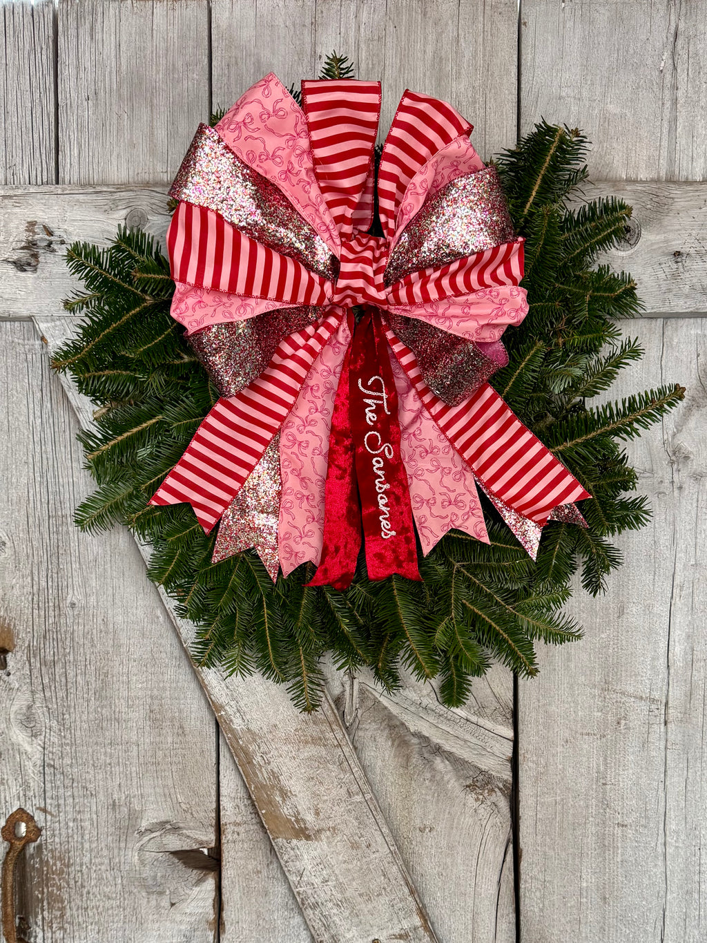 Glitter Bow Stripe Wreath