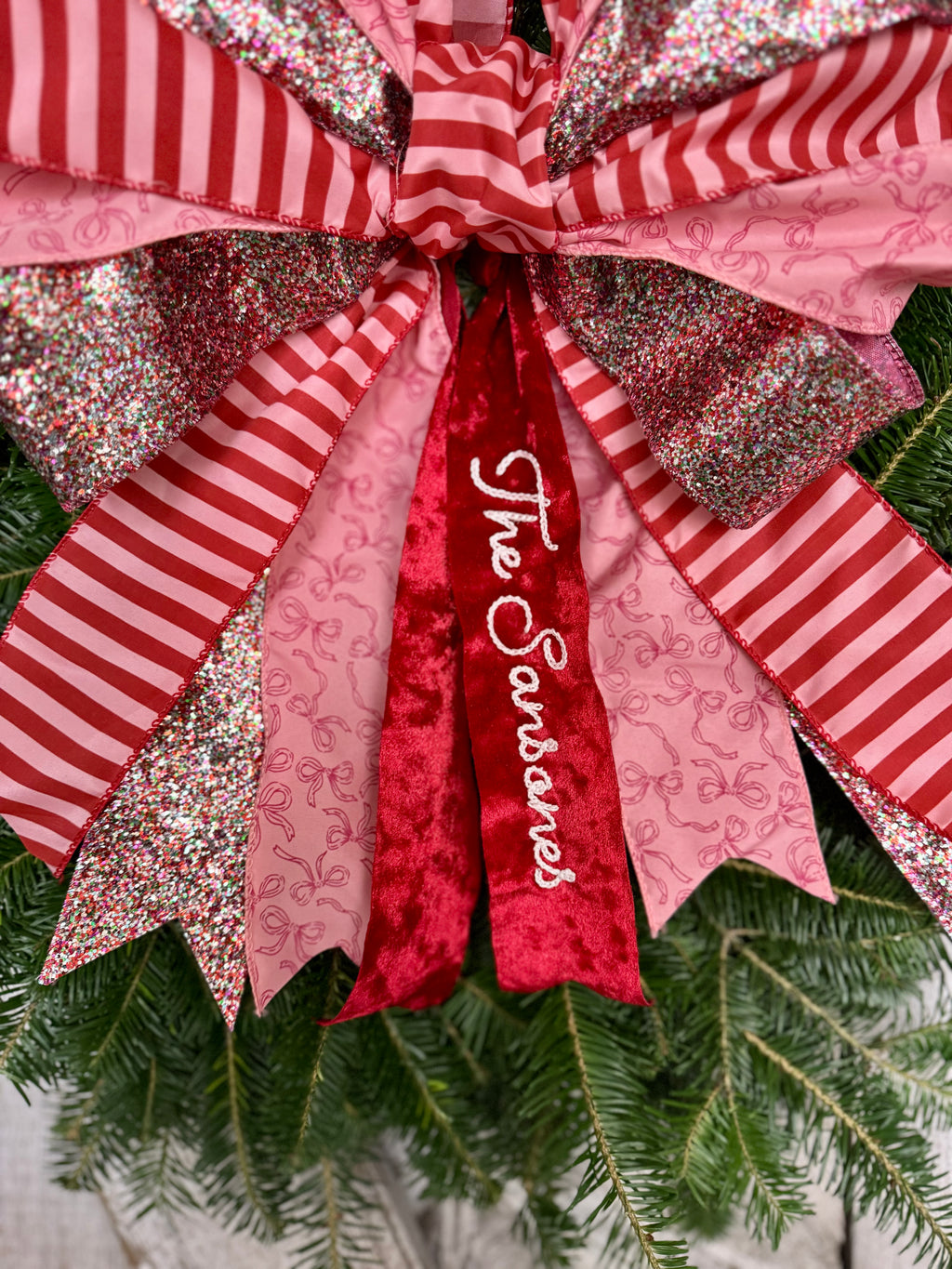 Glitter Bow Stripe Wreath