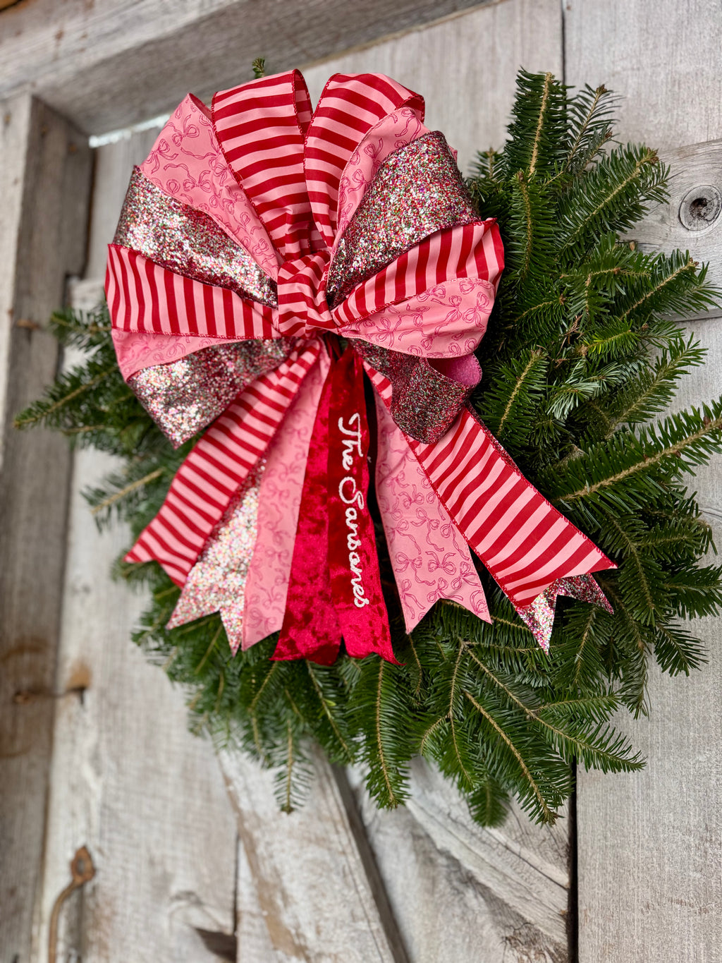 Glitter Bow Stripe Wreath