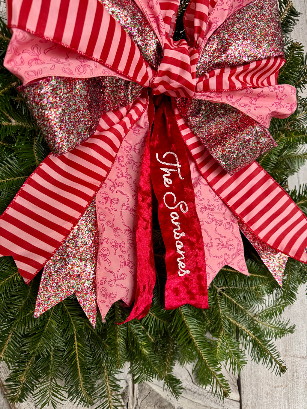 Glitter Bow Stripe Wreath