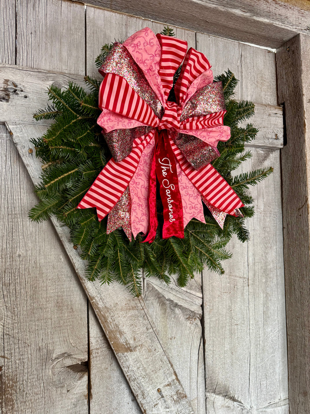 Glitter Bow Stripe Wreath