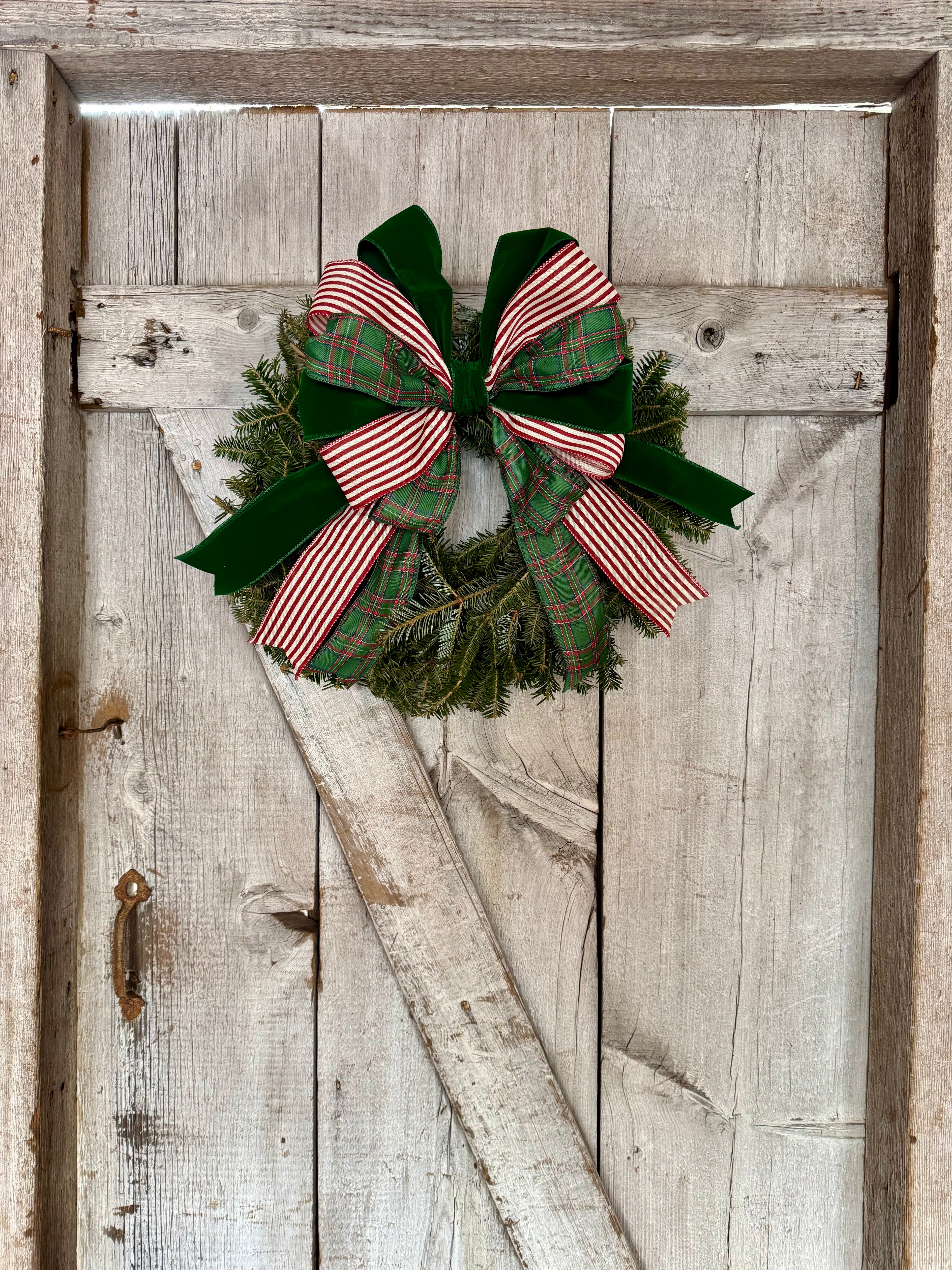 Plaid Velvet Red Stripe Wreath