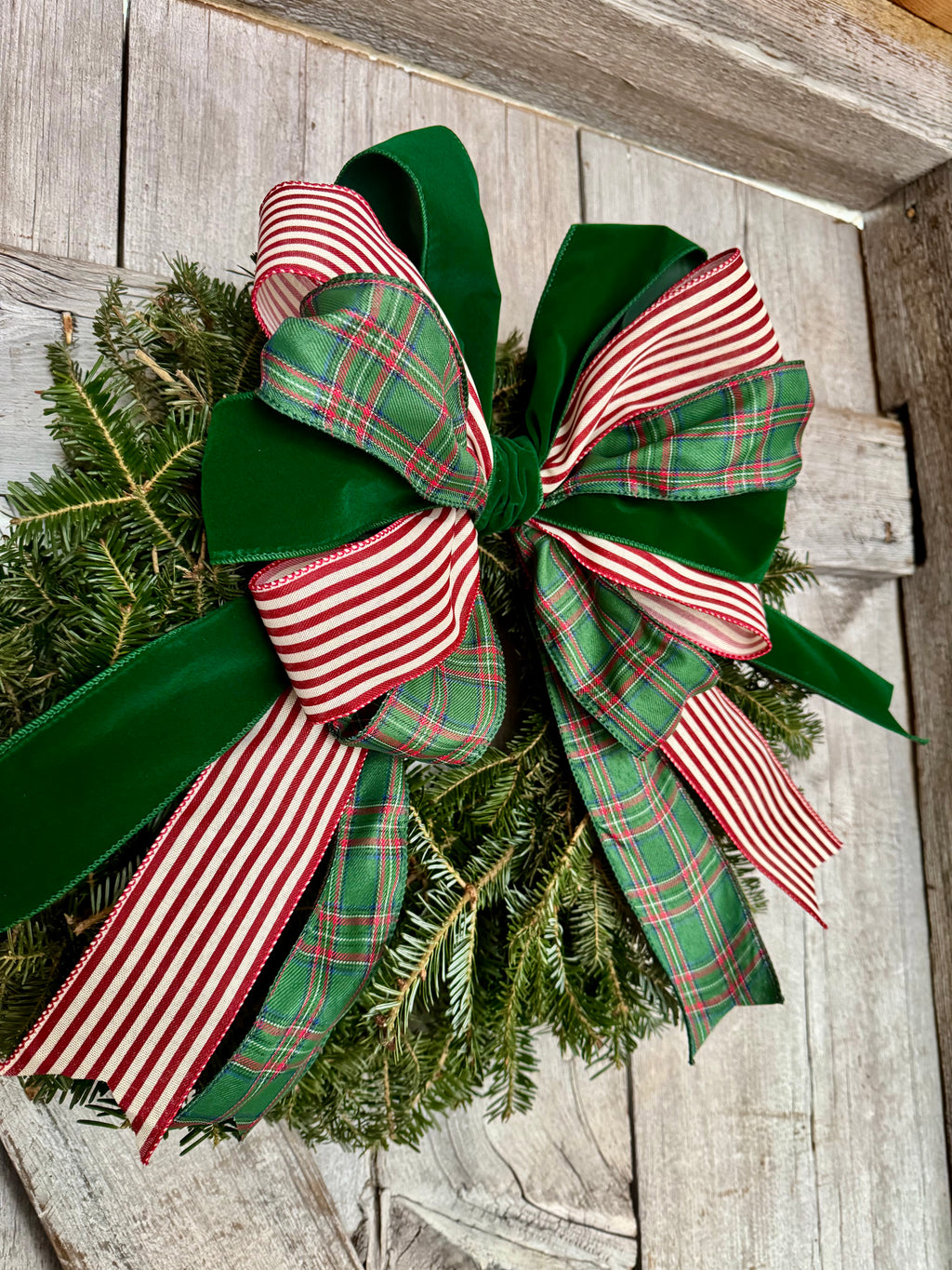 Plaid Velvet Red Stripe Wreath