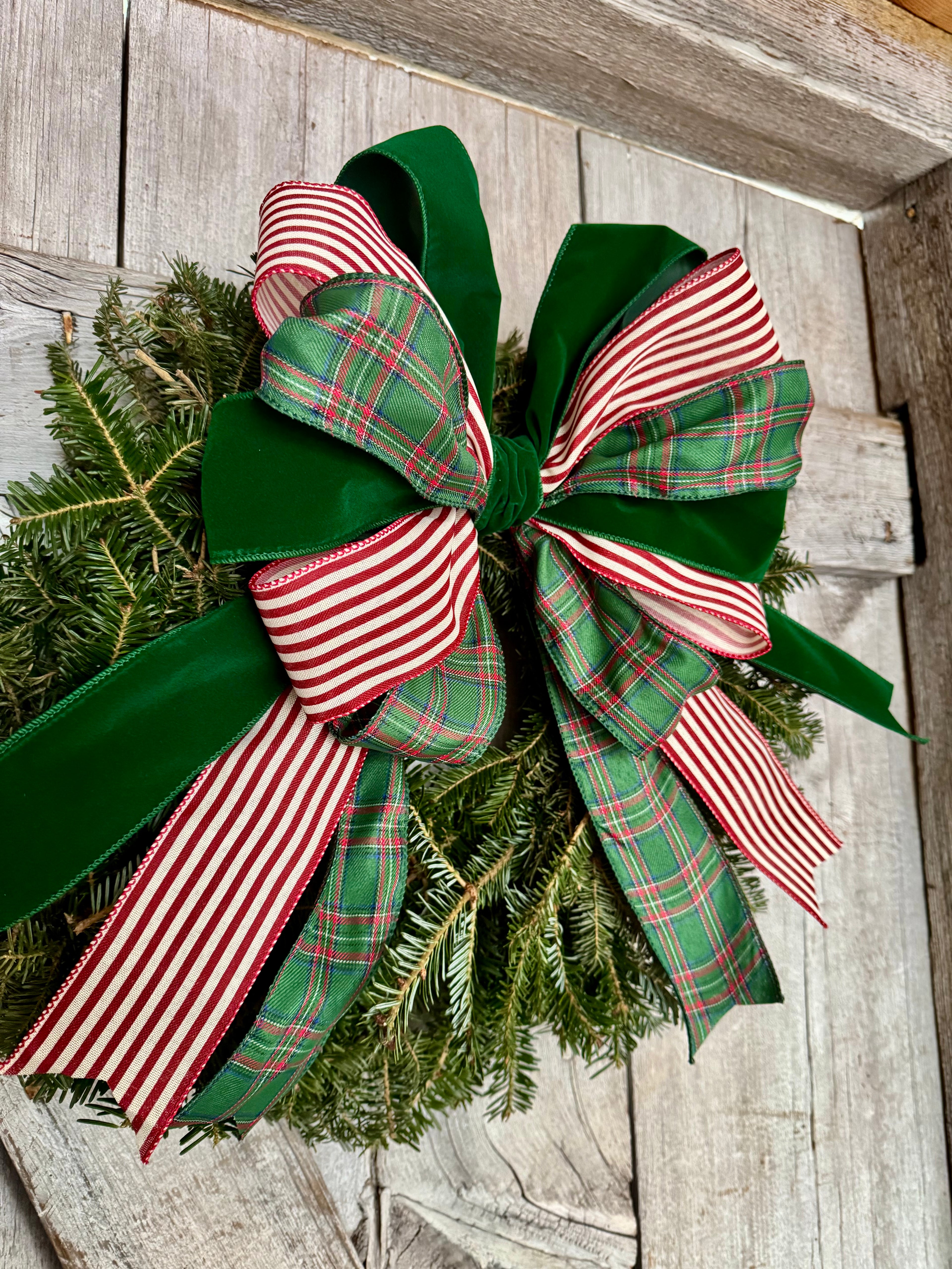 Plaid Velvet Red Stripe Wreath