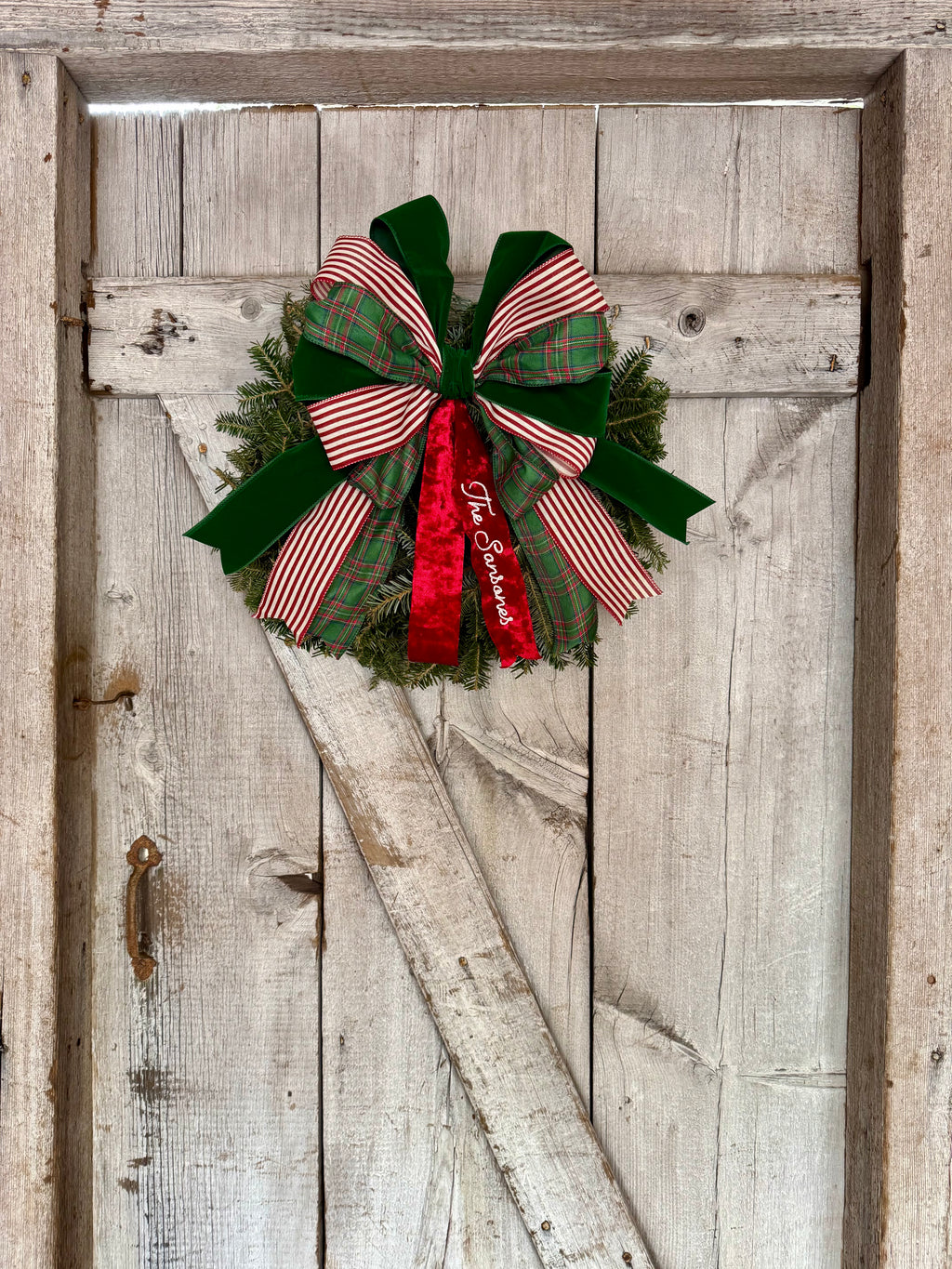 Plaid Velvet Red Stripe Wreath