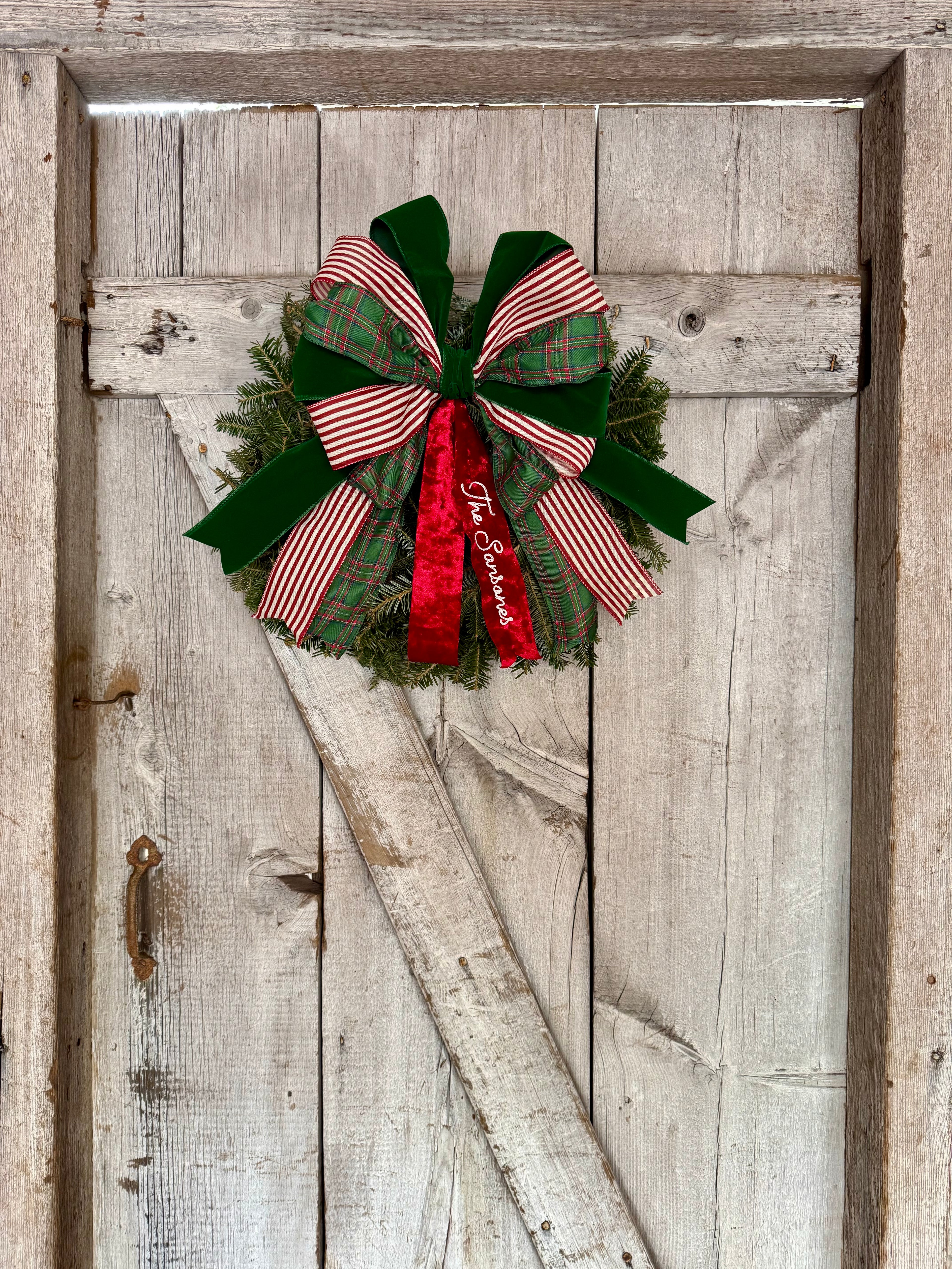 Plaid Velvet Red Stripe Wreath