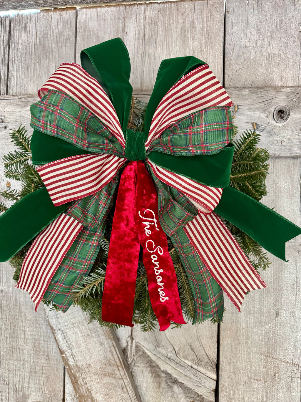 Plaid Velvet Red Stripe Wreath