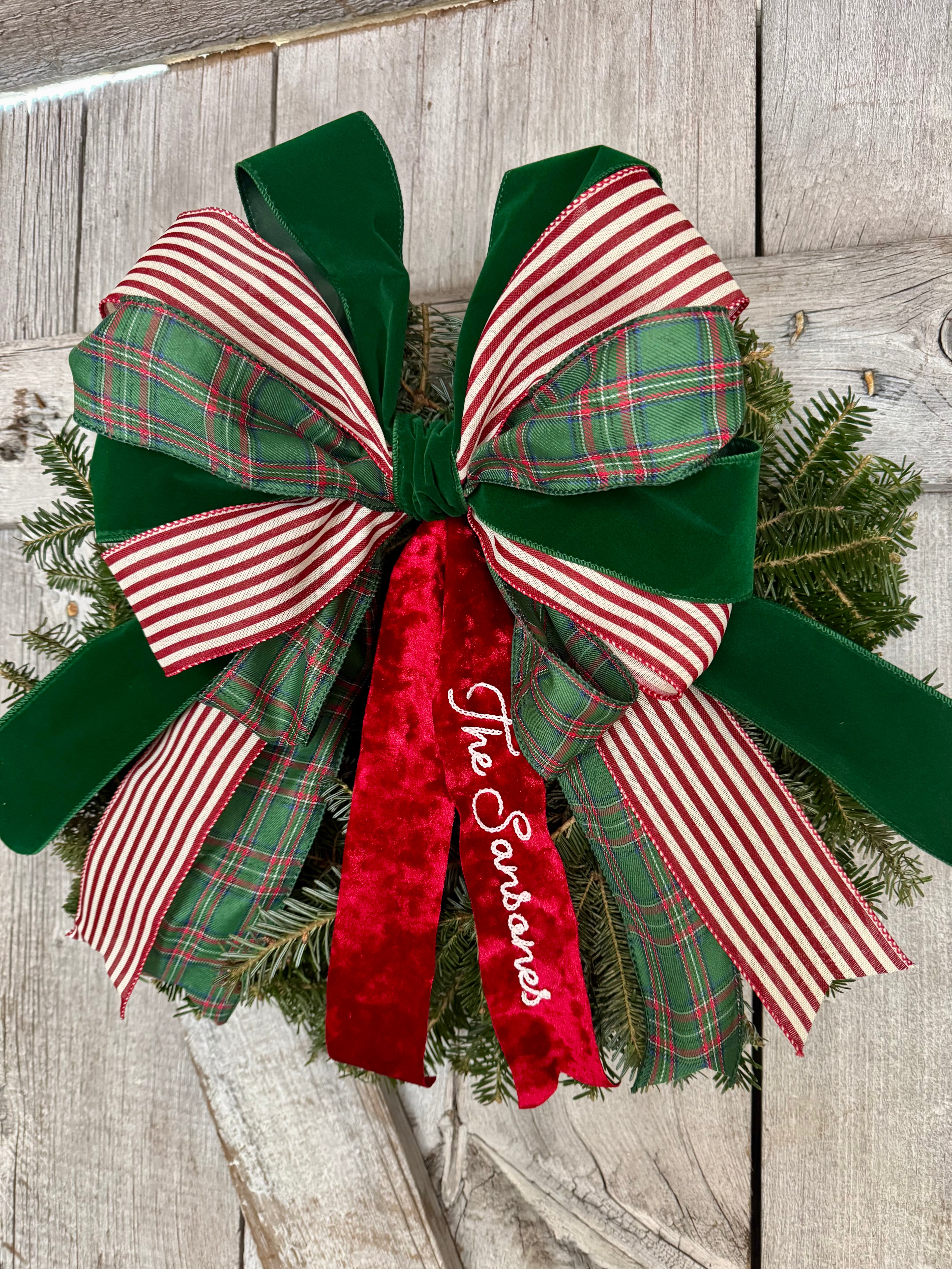 Plaid Velvet Red Stripe Wreath