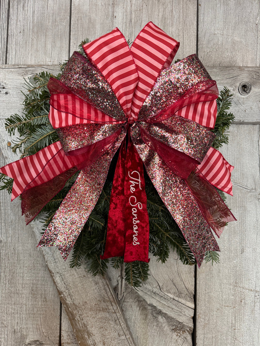 Red Glitter Stripe Wreath