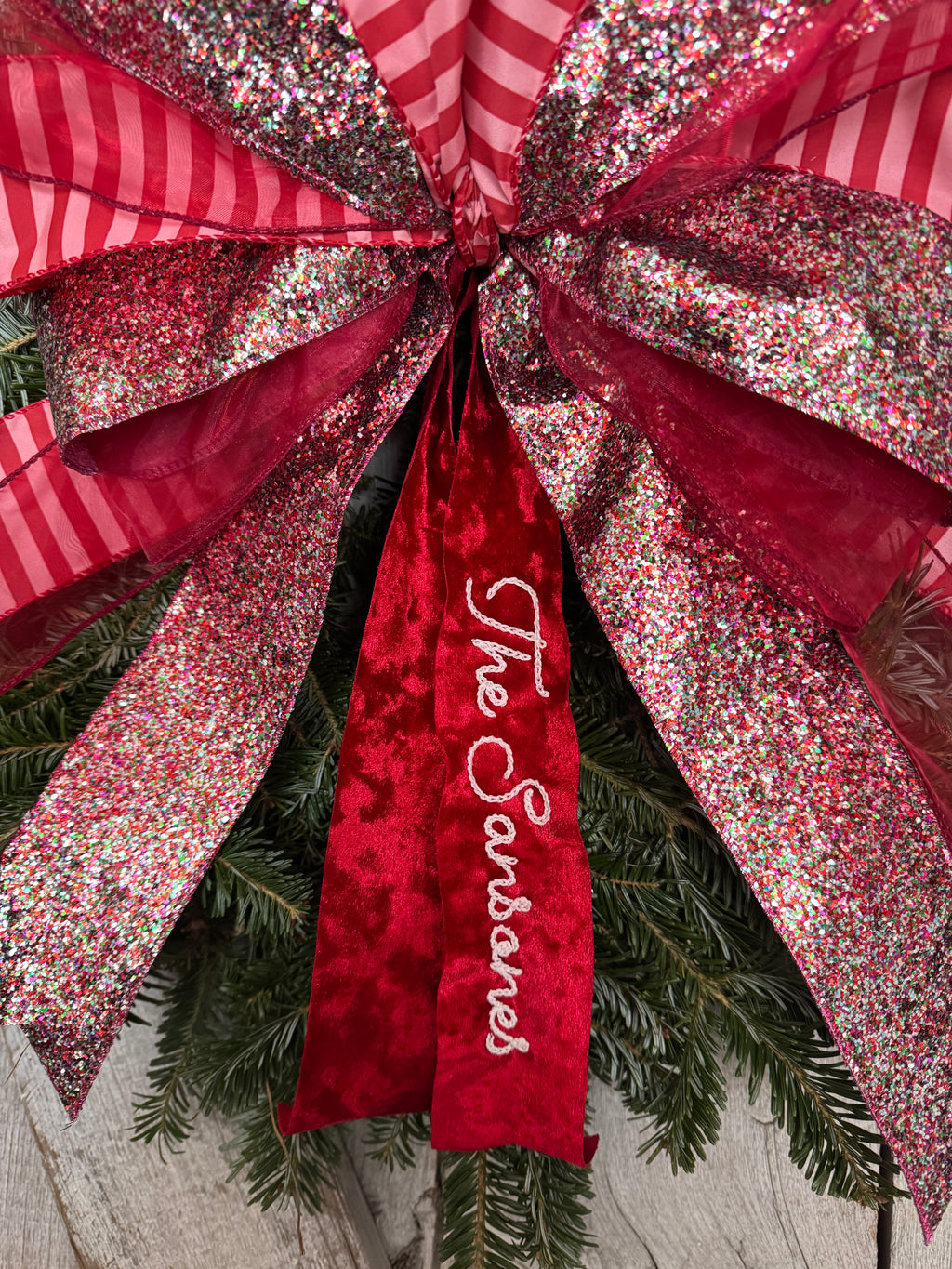 Red Glitter Stripe Wreath